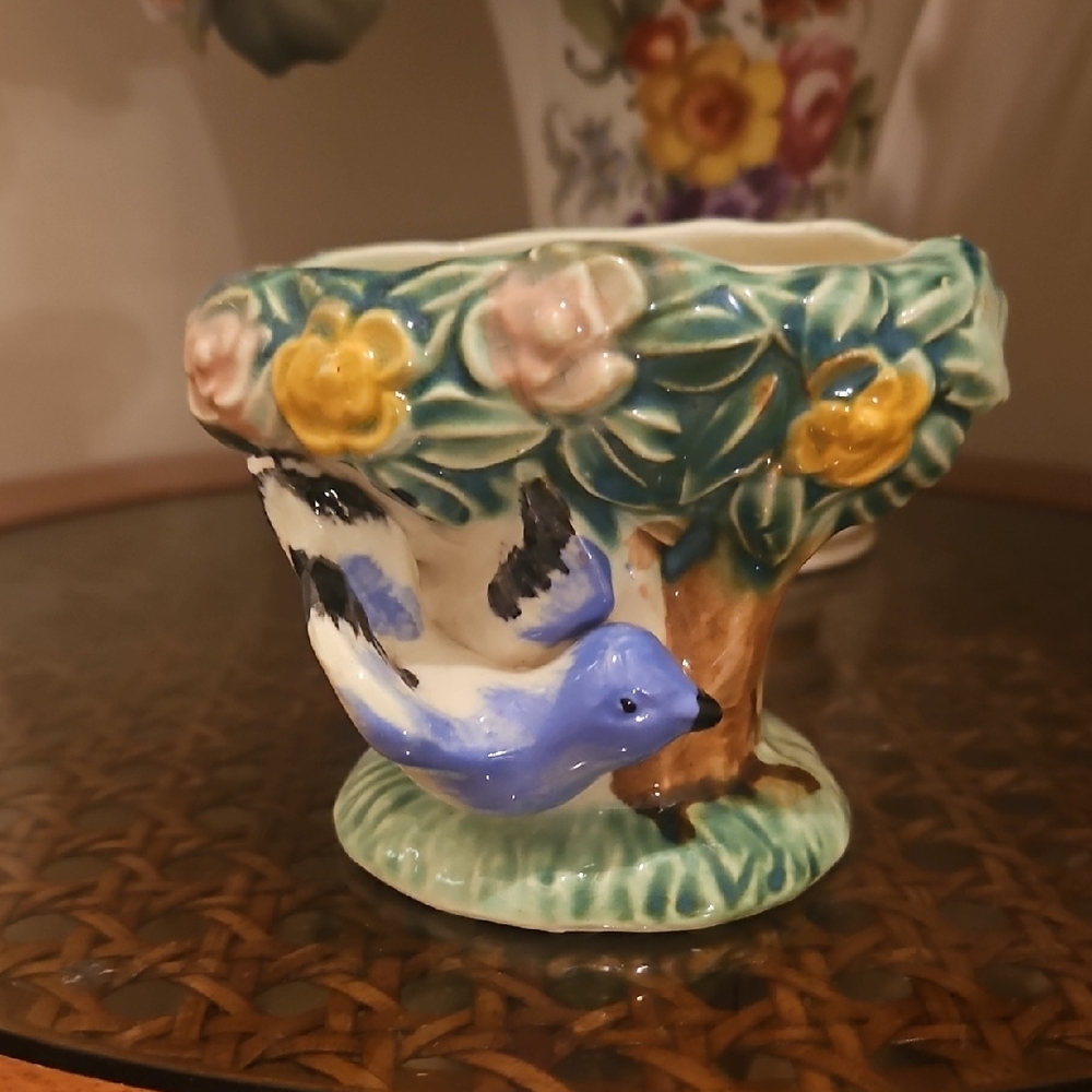 Handcrafted Ceramic Planter with Bluebird Design